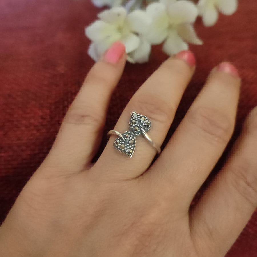 two leaves marcasite 925 silver ring